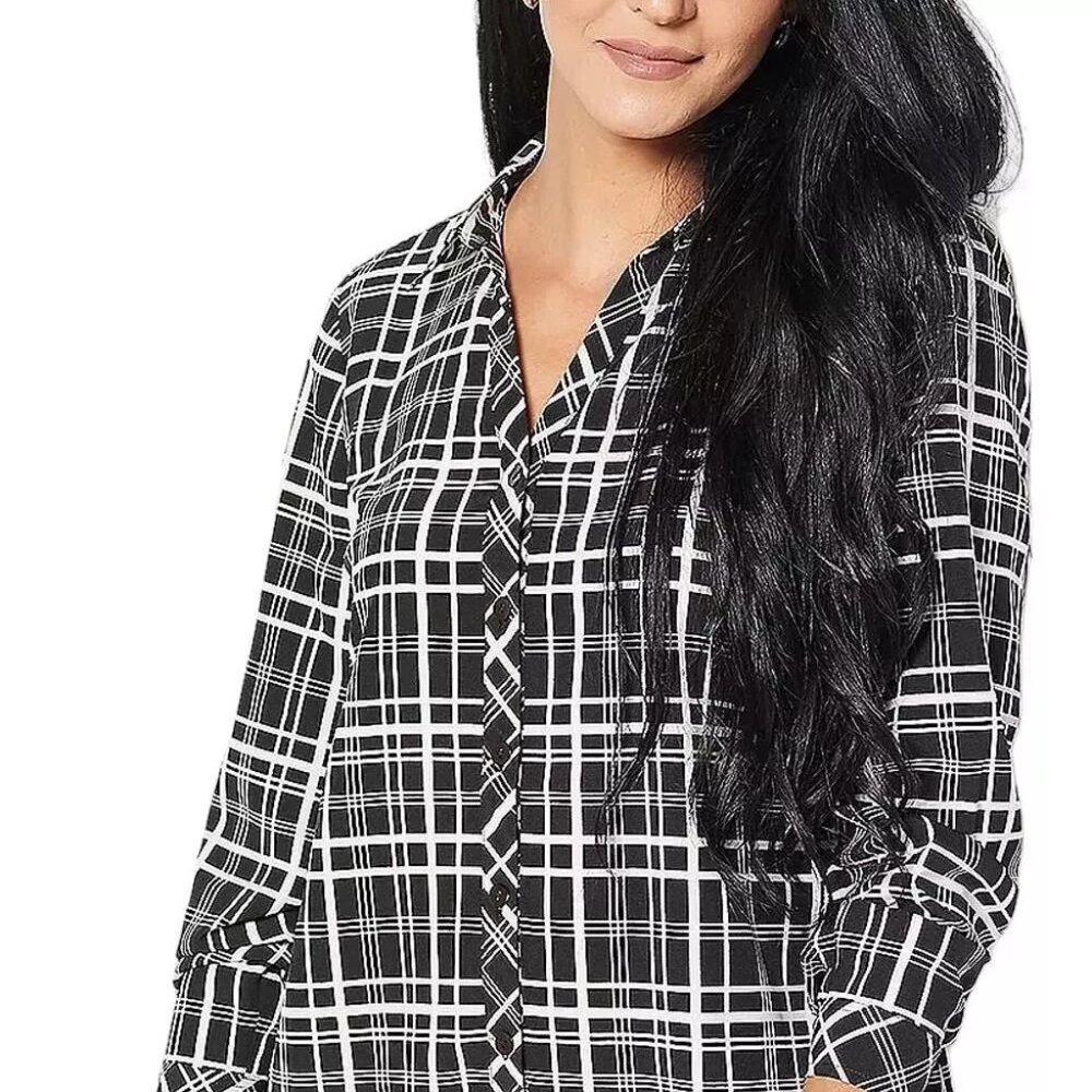 Susan Graver Weekend Petite Plaid Woven Tunic Shirt XX SMALL
